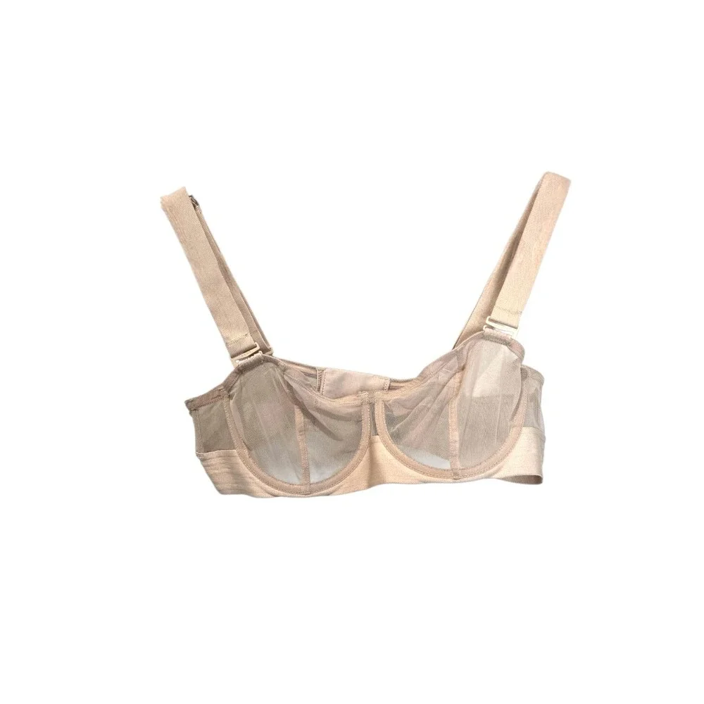 DKNY Sheer Mesh Unlined Underwire Balconette Bra Nude 34A DK4939